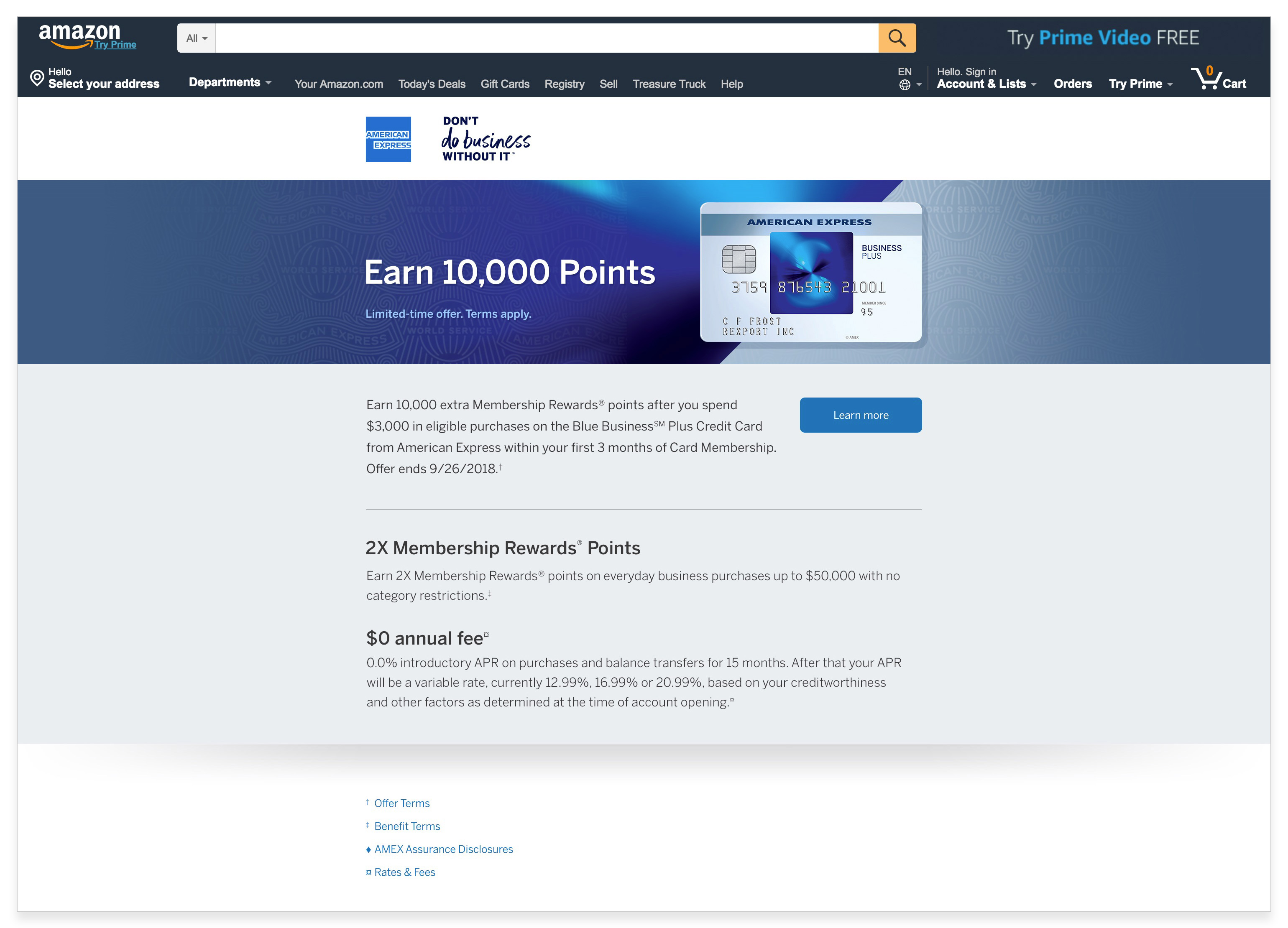 Amex Blue landing page