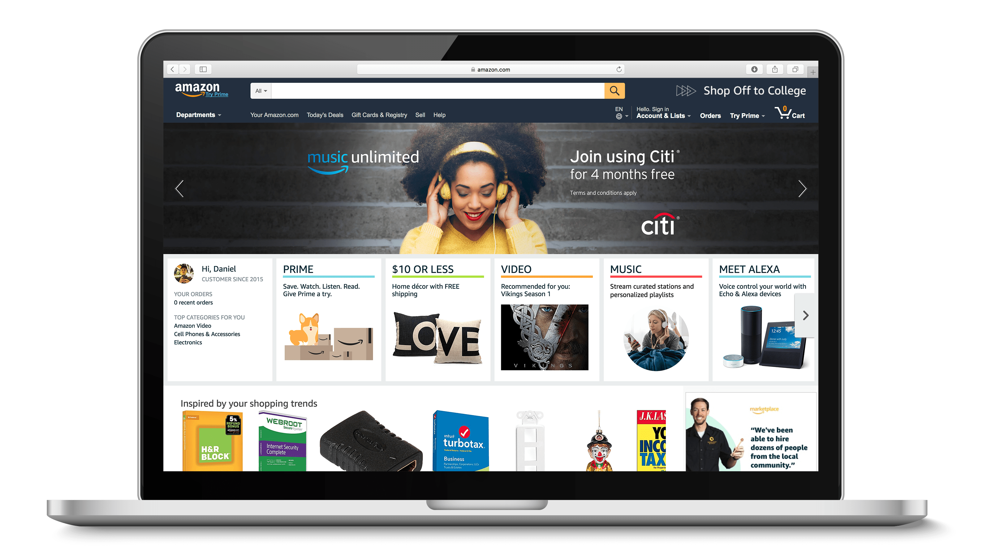 Citi Amazon Music hero on laptop