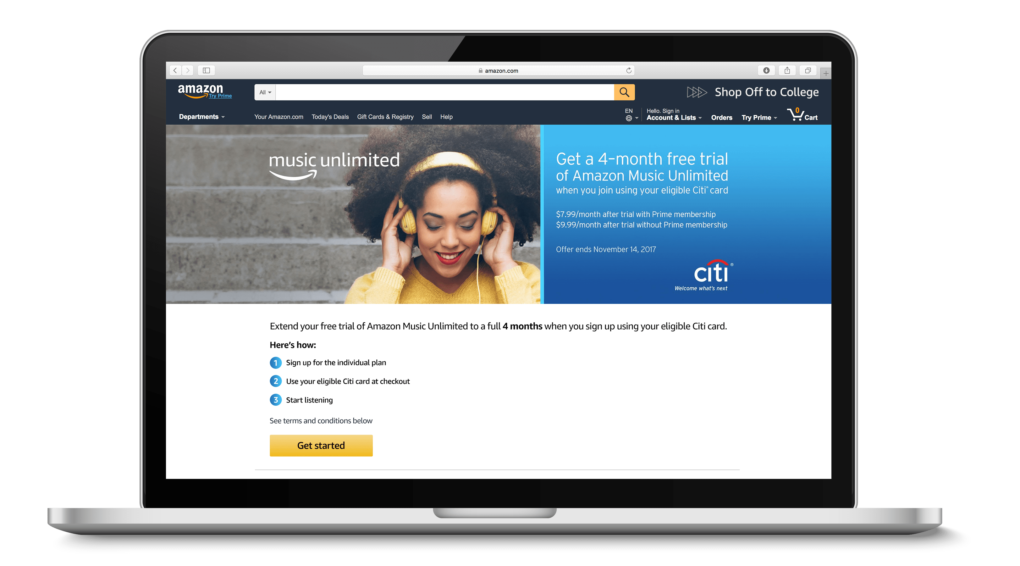 Citi Amazon Music Unlimited on laptop