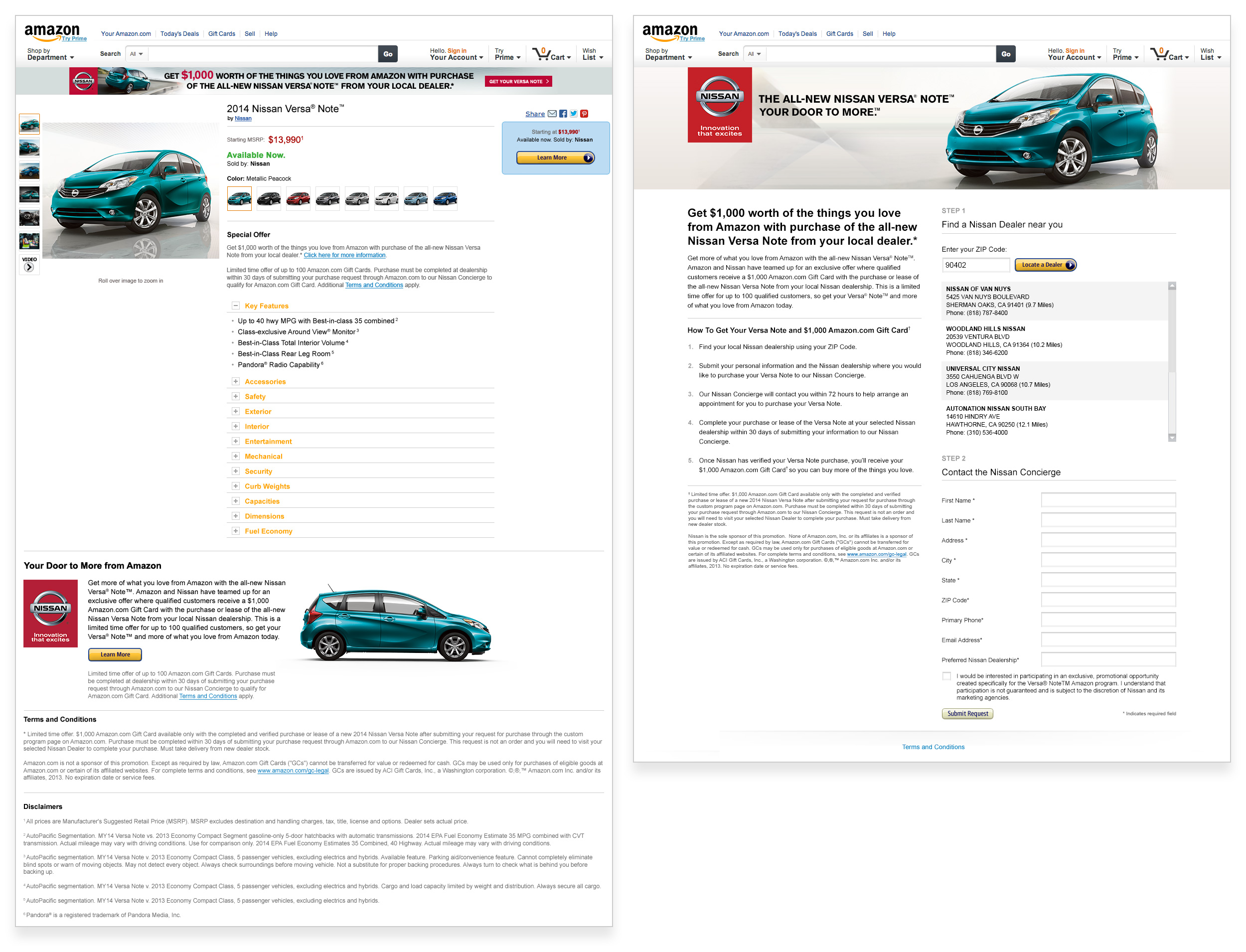 Nissan Versa Note detail page comparison